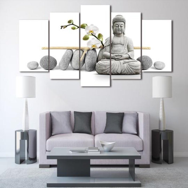 Zen Buddha with Orchids - Canvas Wall Art Painting | Bowlift