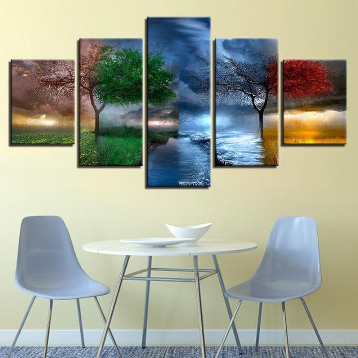 Tree Seasons - 5 Piece Canvas Wall Art Painting | Nature Inspired Wall Art | Bowlift
