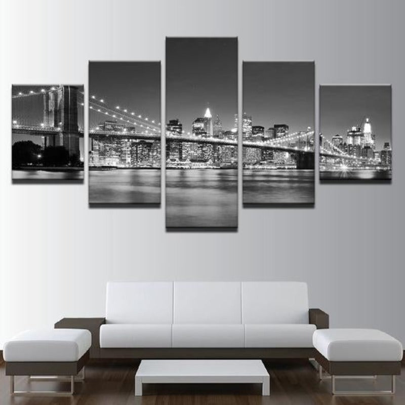Black & White Brooklyn Bridge - Canvas Wall Art Painting | Bowlift