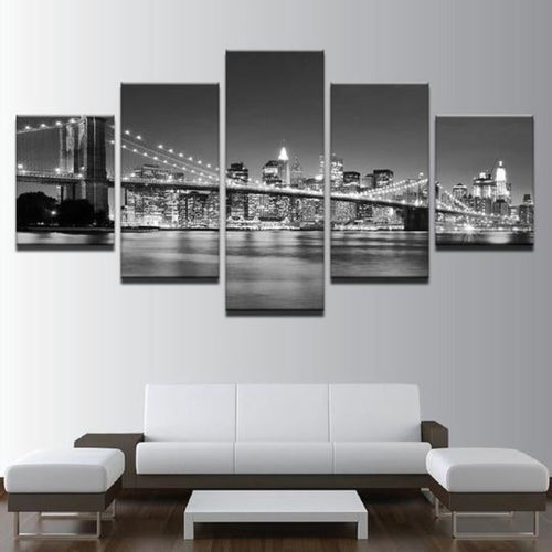 Black & White Brooklyn Bridge - Canvas Wall Art Painting | Bowlift