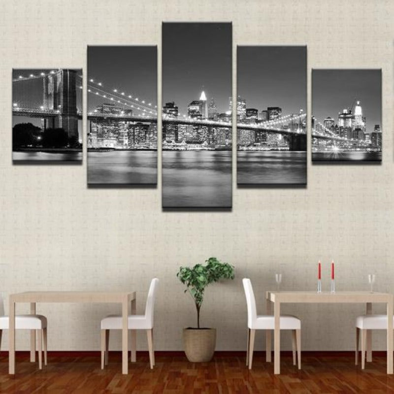 Black & White Brooklyn Bridge - Canvas Wall Art Painting | Bowlift