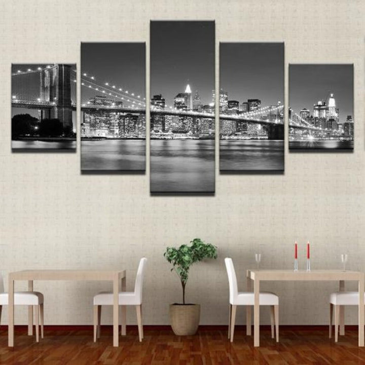 Black & White Brooklyn Bridge - Canvas Wall Art Painting | Bowlift