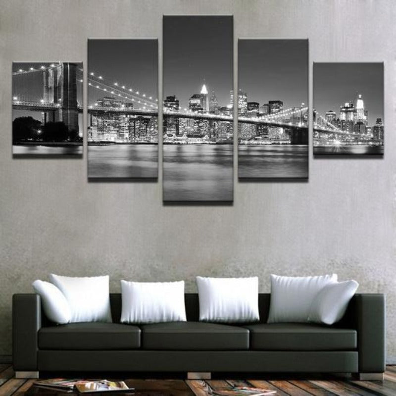 Black & White Brooklyn Bridge - Canvas Wall Art Painting | Bowlift