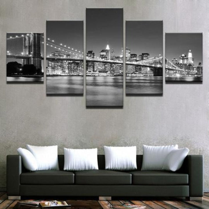 Black & White Brooklyn Bridge - Canvas Wall Art Painting | Bowlift