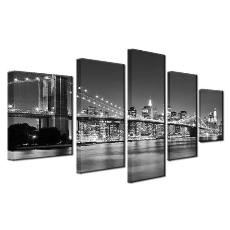 Black & White Brooklyn Bridge - Canvas Wall Art Painting | Bowlift
