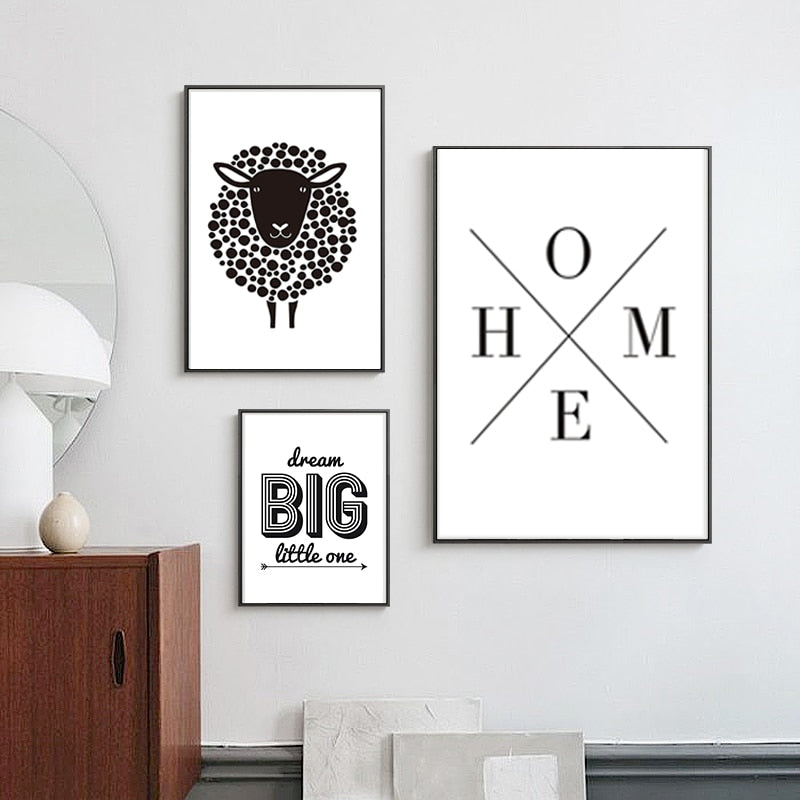 Minimalist Black And White Inspiring Letters - Canvas Wall Art Painting | Bowlift