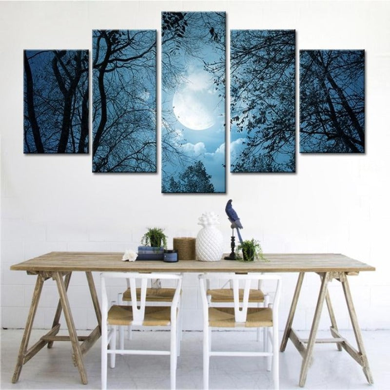 Moonlit Forest Night - Canvas Wall Art Painting | Bowlift