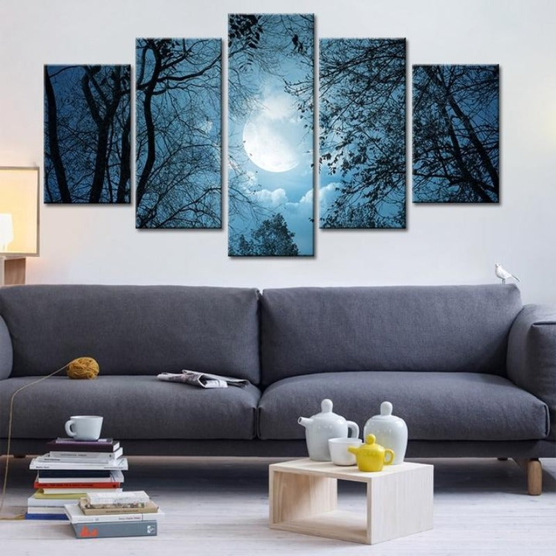 Moonlit Forest Night - Canvas Wall Art Painting | Bowlift