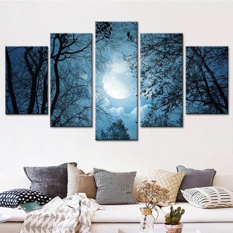Moonlit Forest Night - Canvas Wall Art Painting | Bowlift
