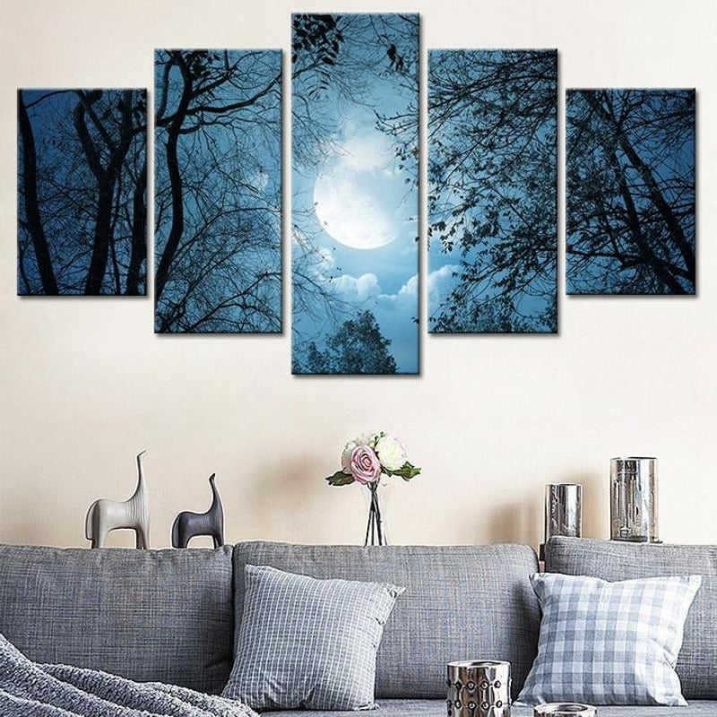 Moonlit Forest Night - Canvas Wall Art Painting | Bowlift