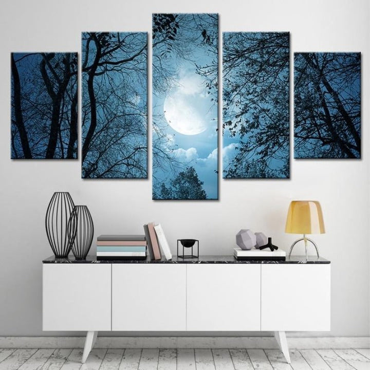 Moonlit Forest Night - Canvas Wall Art Painting | Bowlift