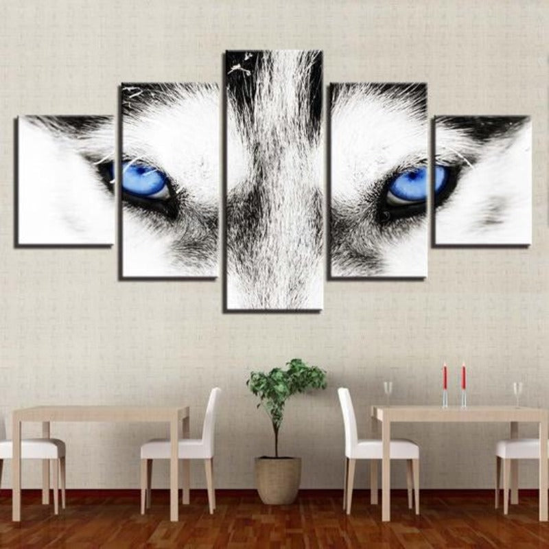 Wolf's Blue Eyes - Canvas Wall Art Painting | Bowlift