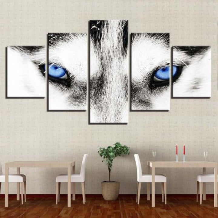 Wolf's Blue Eyes - Canvas Wall Art Painting | Bowlift