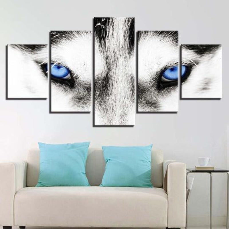 Wolf's Blue Eyes - Canvas Wall Art Painting | Bowlift