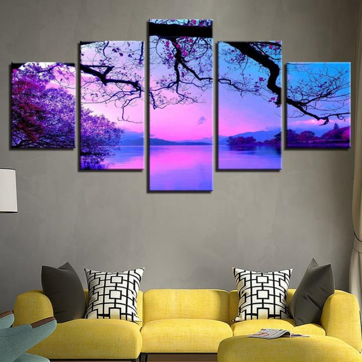 Purple Sunset Trees - Canvas Wall Art Painting | Bowlift