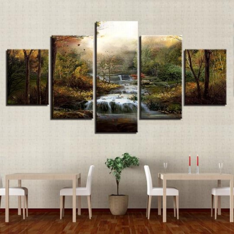 Forest Waterfalls Streams - Canvas Wall Art Painting | Bowlift