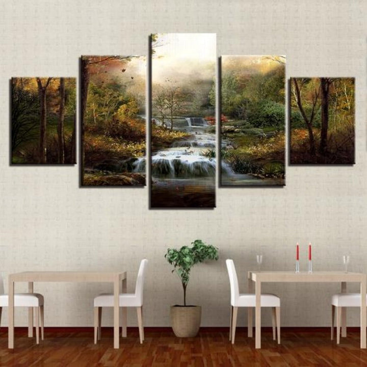 Forest Waterfalls Streams - Canvas Wall Art Painting | Bowlift