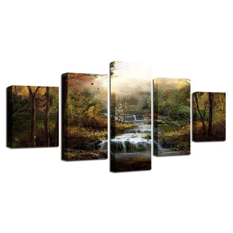 Forest Waterfalls Streams - Canvas Wall Art Painting | Bowlift