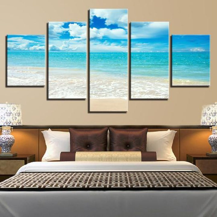 Blue Sea Waves On Beach - Canvas Wall Art Painting | Bowlift