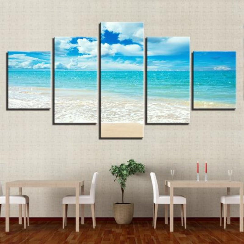Blue Sea Waves On Beach - Canvas Wall Art Painting | Bowlift