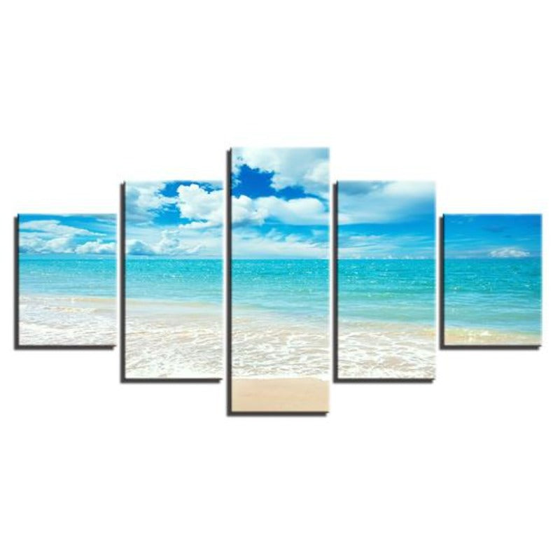 Blue Sea Waves On Beach - Canvas Wall Art Painting | Bowlift