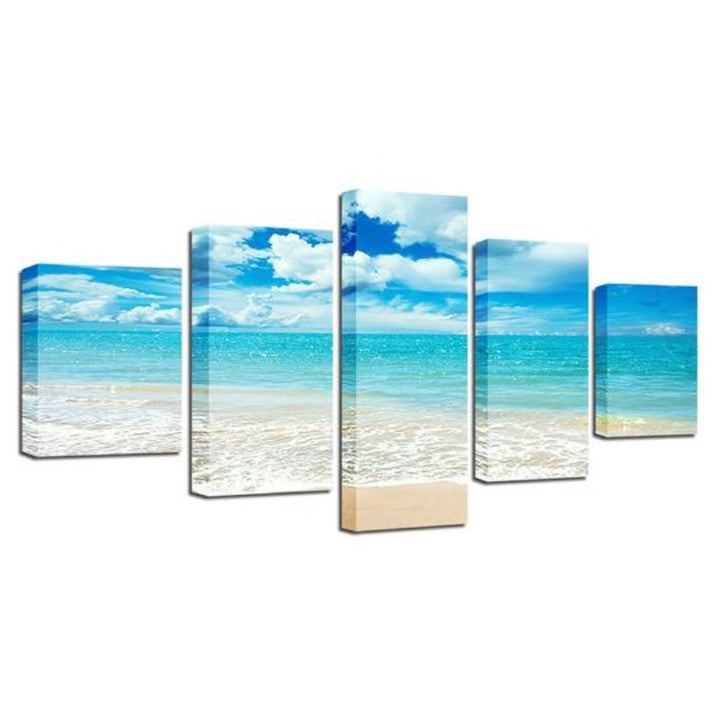 Blue Sea Waves On Beach - Canvas Wall Art Painting | Bowlift
