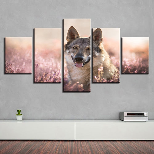 Flower Field Wolfdog - Canvas Wall Art Painting | Bowlift