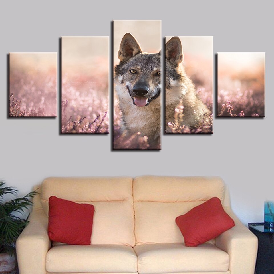 Flower Field Wolfdog - Canvas Wall Art Painting | Bowlift