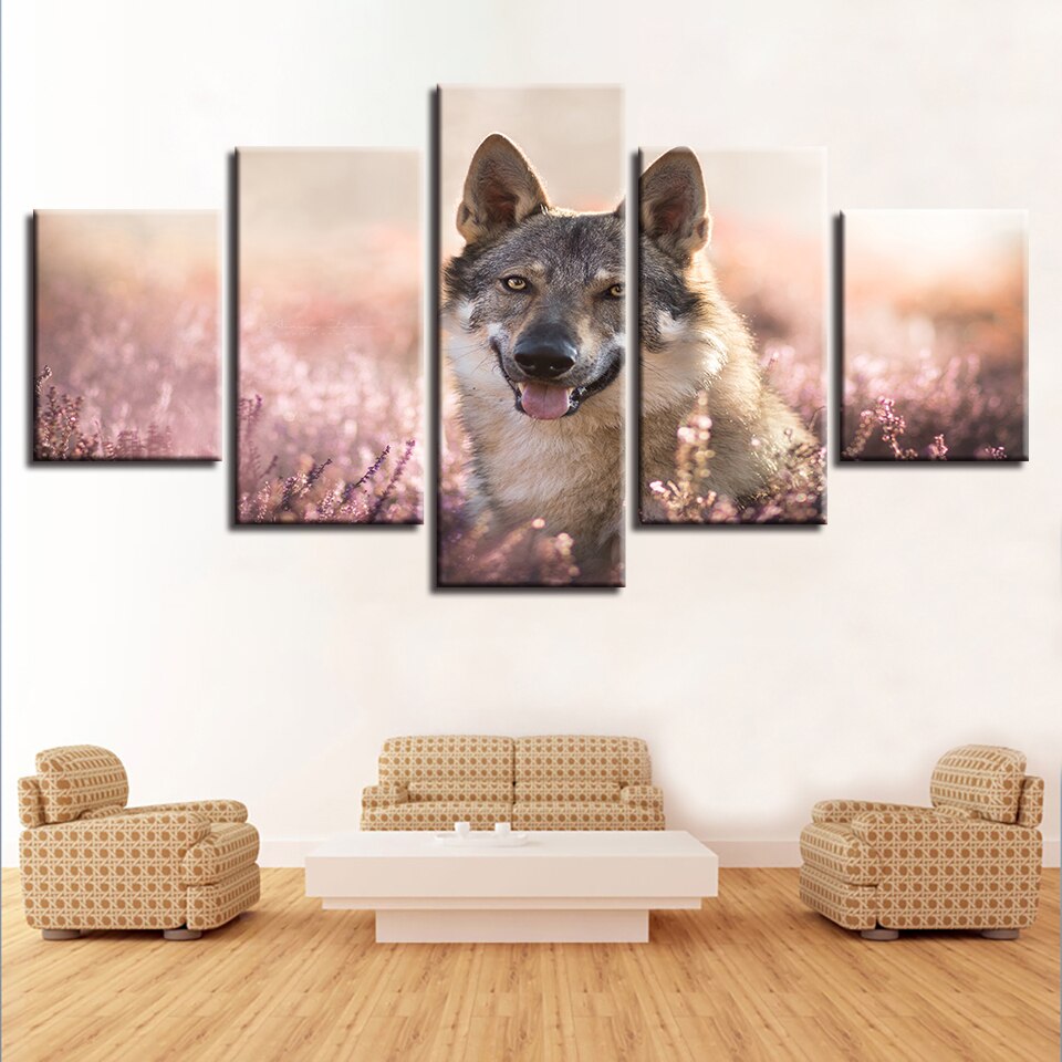 Flower Field Wolfdog - Canvas Wall Art Painting | Bowlift