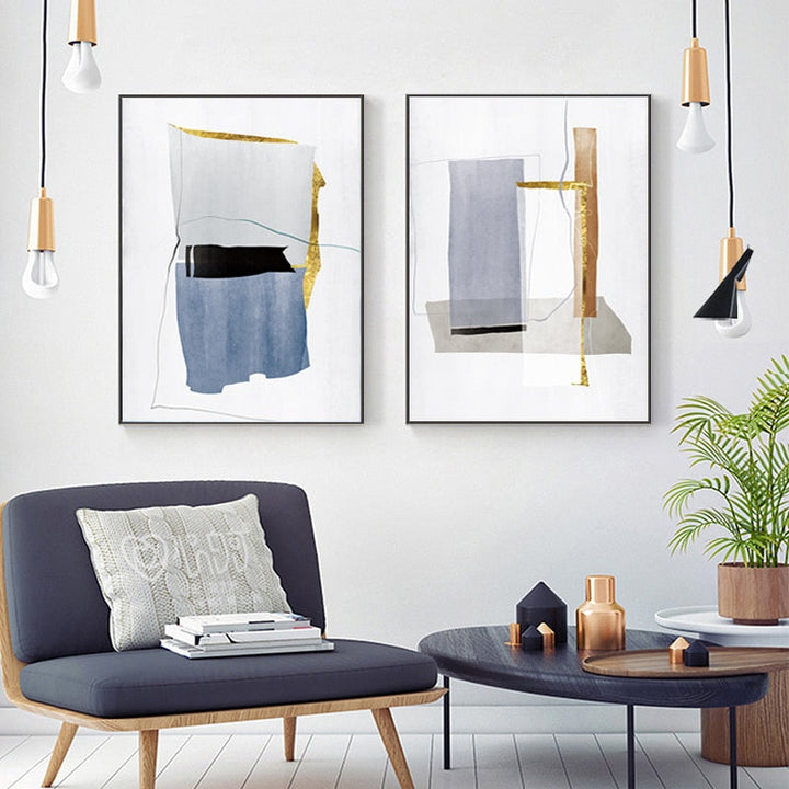 Blue Gold Marble - Canvas Wall Art Painting | Bowlift