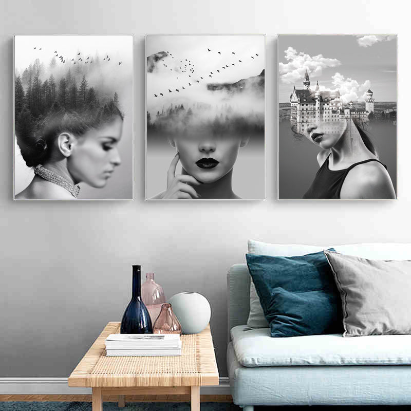 Abstract Figure Women Landscape Wall Art Prints 3 pieces - Canvas Wall Art Painting | Bowlift
