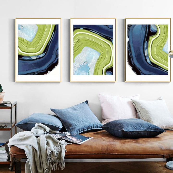 Abstract Blue Green Marble - Canvas Wall Art Painting | Bowlift