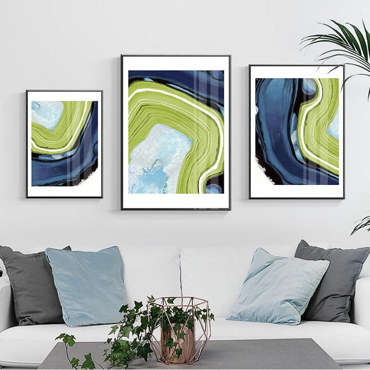 Abstract Blue Green Marble - Canvas Wall Art Painting | Bowlift