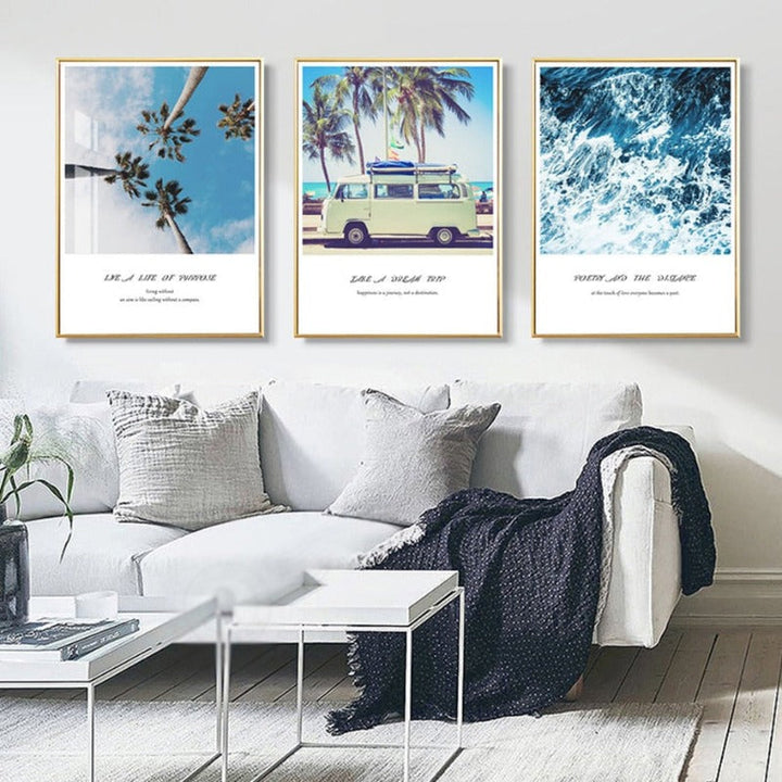 Travel Life Posters Coconut Tree Prints Tropical Seascape - Canvas Wall Art Painting | Bowlift