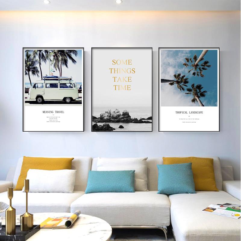 Travel Life Posters Coconut Tree Prints Tropical Seascape - Canvas Wall Art Painting | Bowlift