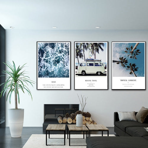 Travel Life Posters Coconut Tree Prints Tropical Seascape - Canvas Wall Art Painting | Bowlift