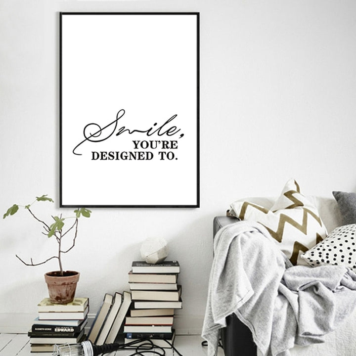 Smile You Are Designed To Black and White Inspirational Quote Painting | Bowlift