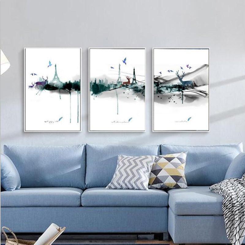 Abstract Paris Eiffel Tower Deer - Canvas Wall Art Painting | Bowlift