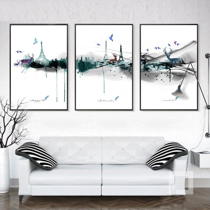Abstract Paris Eiffel Tower Deer - Canvas Wall Art Painting | Bowlift