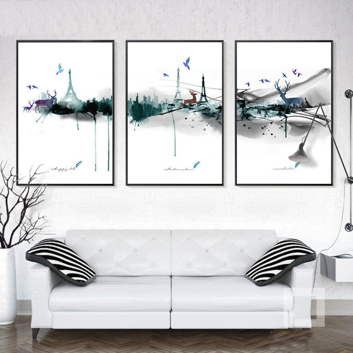 Abstract Paris Eiffel Tower Deer - Canvas Wall Art Painting | Bowlift