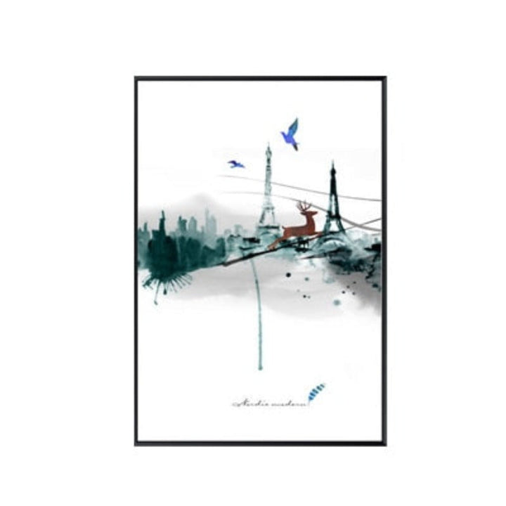 Abstract Paris Eiffel Tower Deer - Canvas Wall Art Painting | Bowlift