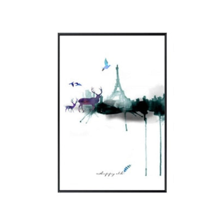 Abstract Paris Eiffel Tower Deer - Canvas Wall Art Painting | Bowlift