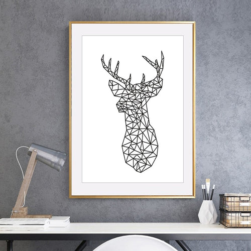 Minimalist Deer Head Geometric Triangles Origami - Canvas Wall Art Painting | Bowlift