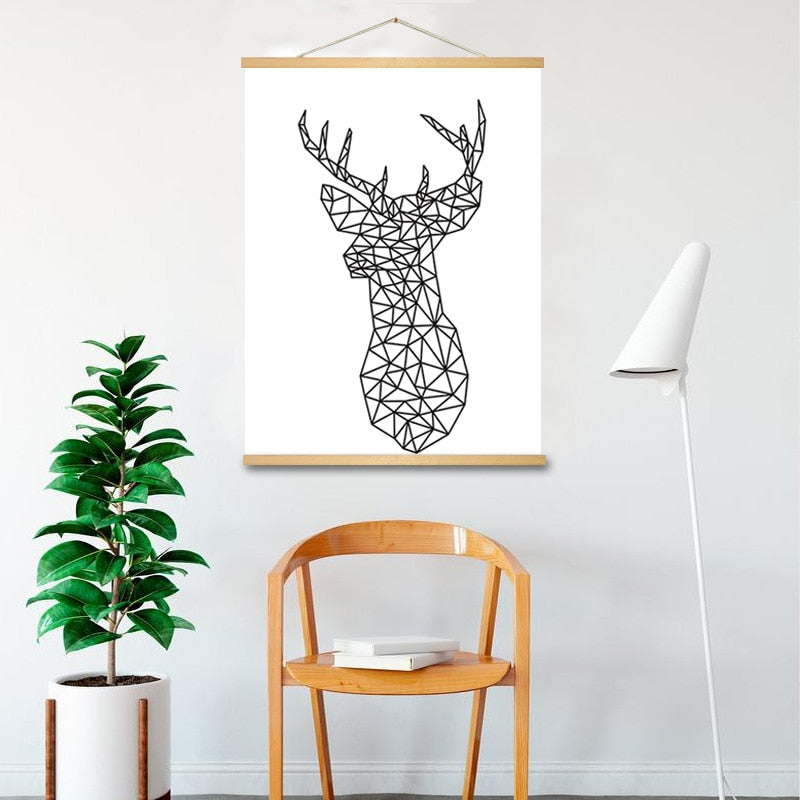Minimalist Deer Head Geometric Triangles Origami - Canvas Wall Art Painting | Bowlift