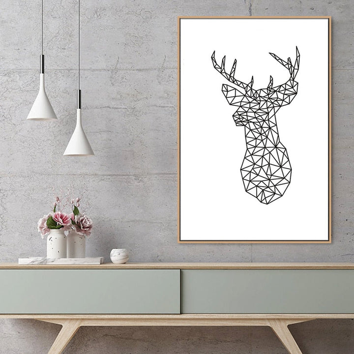 Minimalist Deer Head Geometric Triangles Origami - Canvas Wall Art Painting | Bowlift