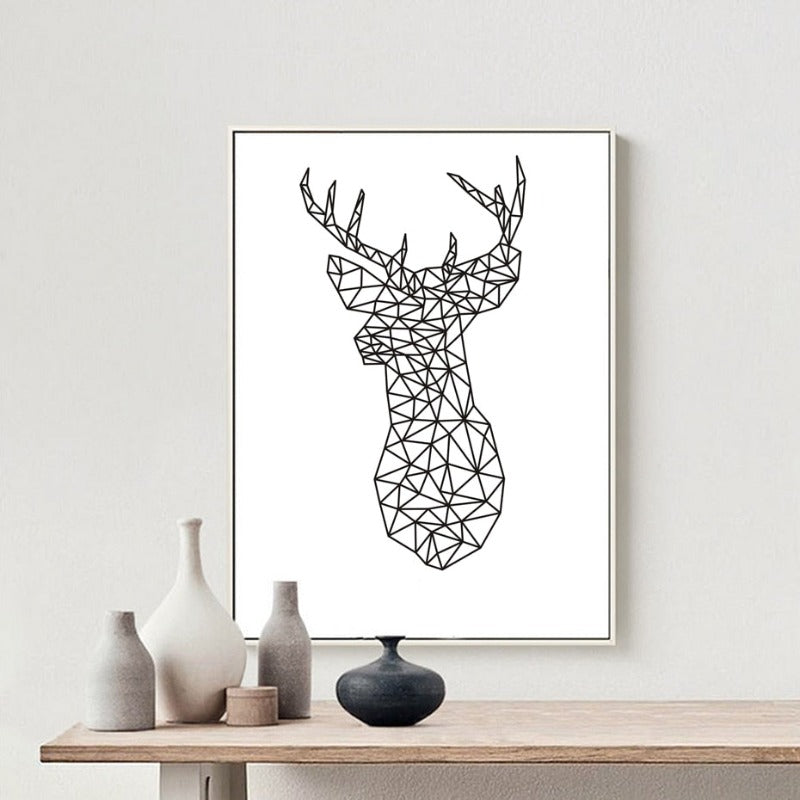 Minimalist Deer Head Geometric Triangles Origami - Canvas Wall Art Painting | Bowlift
