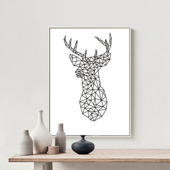 Minimalist Deer Head Geometric Triangles Origami - Canvas Wall Art Painting | Bowlift