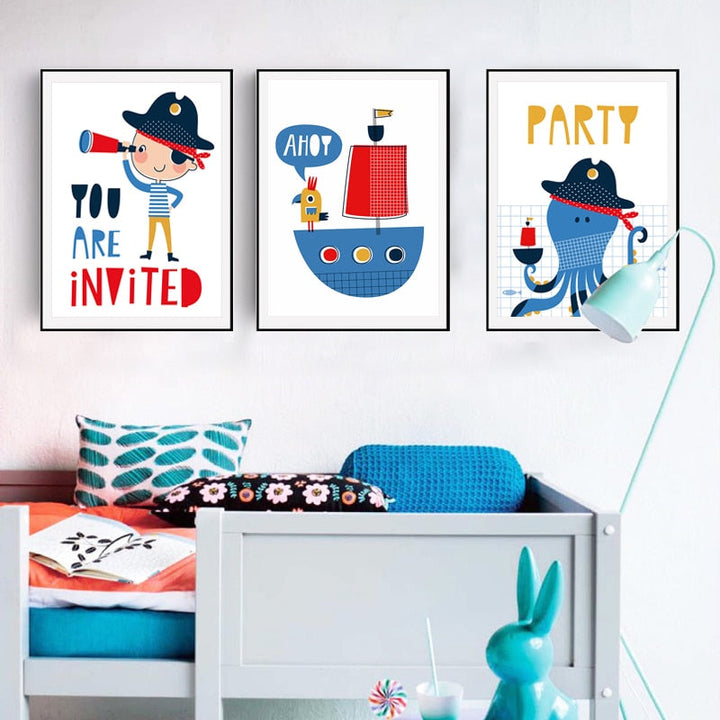 Blue Pirate Sailboat - Canvas Wall Art Painting | Bowlift