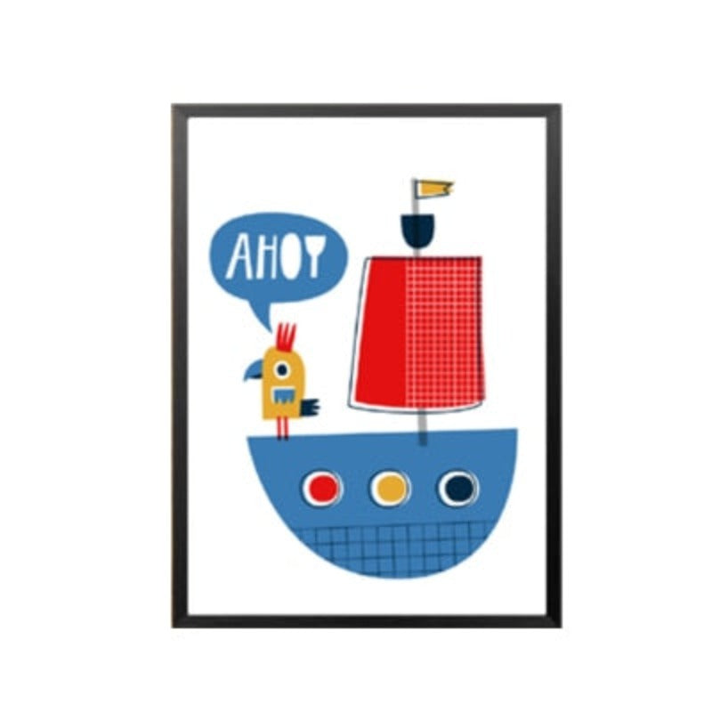 Blue Pirate Sailboat - Canvas Wall Art Painting | Bowlift