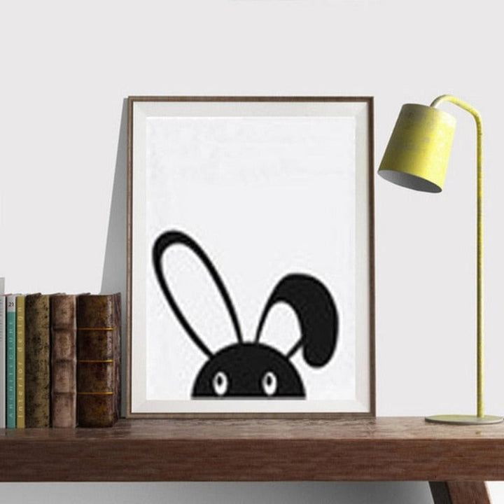 Minimalist Black And White Cartoon Bear Nursery Decor - Canvas Wall Art Painting | Bowlift